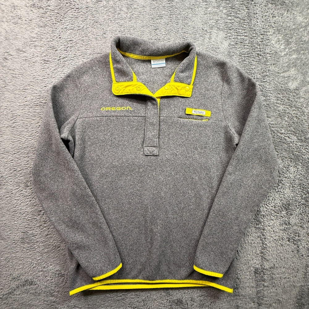 Oregon Ducks Columbia PFG Women's Fleece Jacket Sweater L Gray Snap Mock Neck